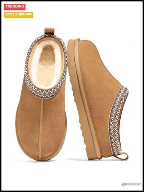 Genuine Suede Fuzzy Lined Winter House Slippers for Women
